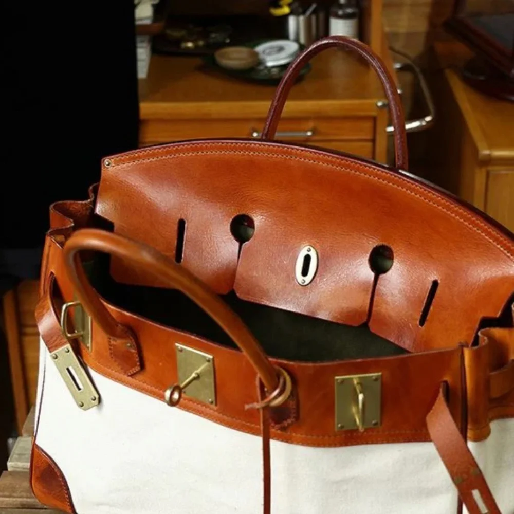 Atorie Canvas Leather Top-Handle Bag med NWT - Picture 2 of 13